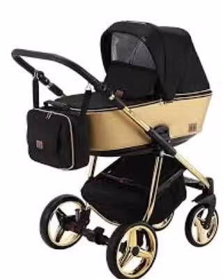 کالسکه آدامکس  رجیو اسپشیال  گلد سوپر لوکس 4 تکه جدید مشکی  طلایی شامل کالسکه کریر کریکات و ساک لوازم و دستکش زمستانی و اکسسوری               adamex REGGIO especial gold  y-828