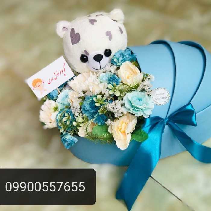 باکس گهواره چرمی کامل سایز کوچک26*36رنگ آبی روشن چرم ساده