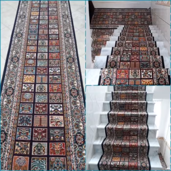 گلیم سایز 3در80 نقشه خشتی سلطنتی 320 شانه تراکم 750