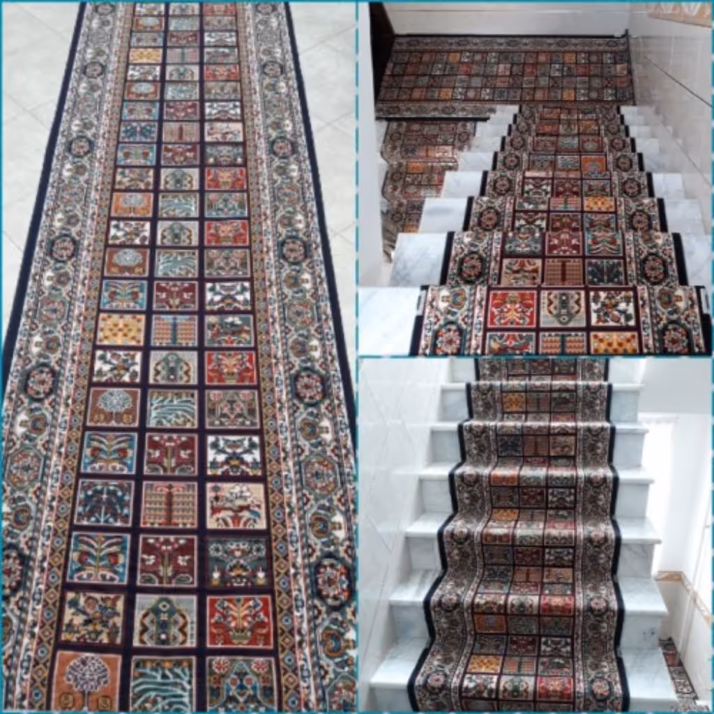 گلیم سایز 3در80 نقشه خشتی سلطنتی 320 شانه تراکم 750