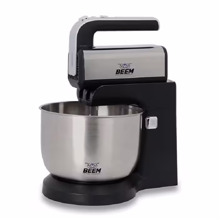 همزن کاسه دار بیم مدل HM4503b با قابلیت چرخش کاسه و سری خمیرزن رنگ استیل مشکی