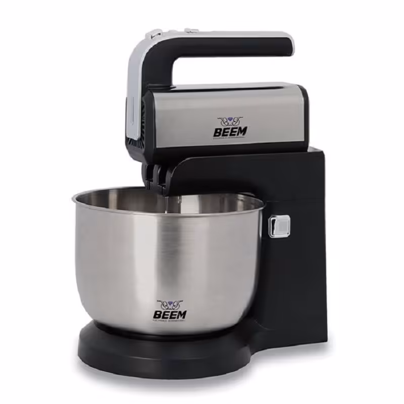 همزن کاسه دار بیم مدل HM4503b با قابلیت چرخش کاسه و سری خمیرزن رنگ استیل مشکی