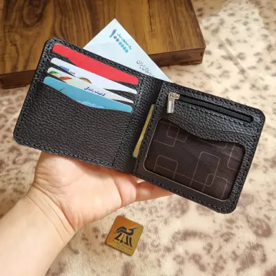 کیف پول جیبی مردانه چرم طبیعی گاوی و دست دوز  کیف پول مردانه چرمی محصول آلما چرم 
