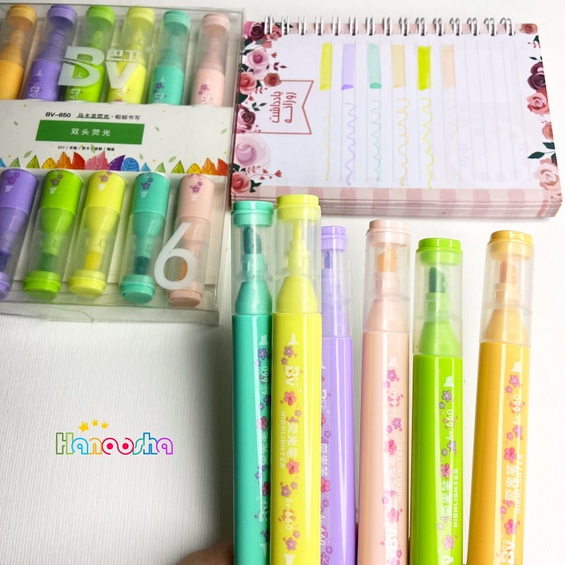 ماژیک هایلایت دو سر طرح گل بسته 6 عددی