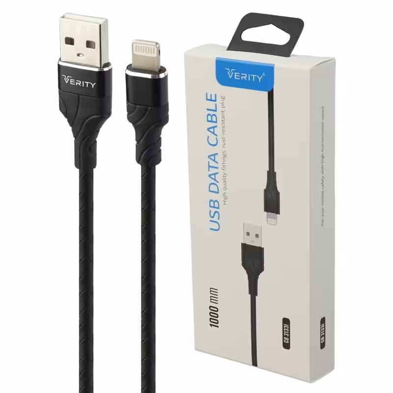 کابل USB به لایتنینگ  verity  با روکش و بافت نخی ضد خش .
