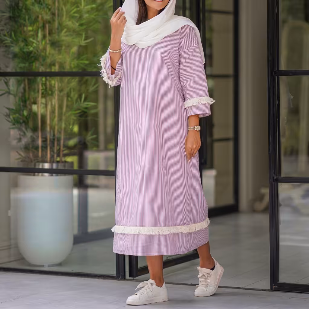 مانتو پیراهنی خنک راه راه تترون 4 رنگ قد 125 فری از 38 تا 44