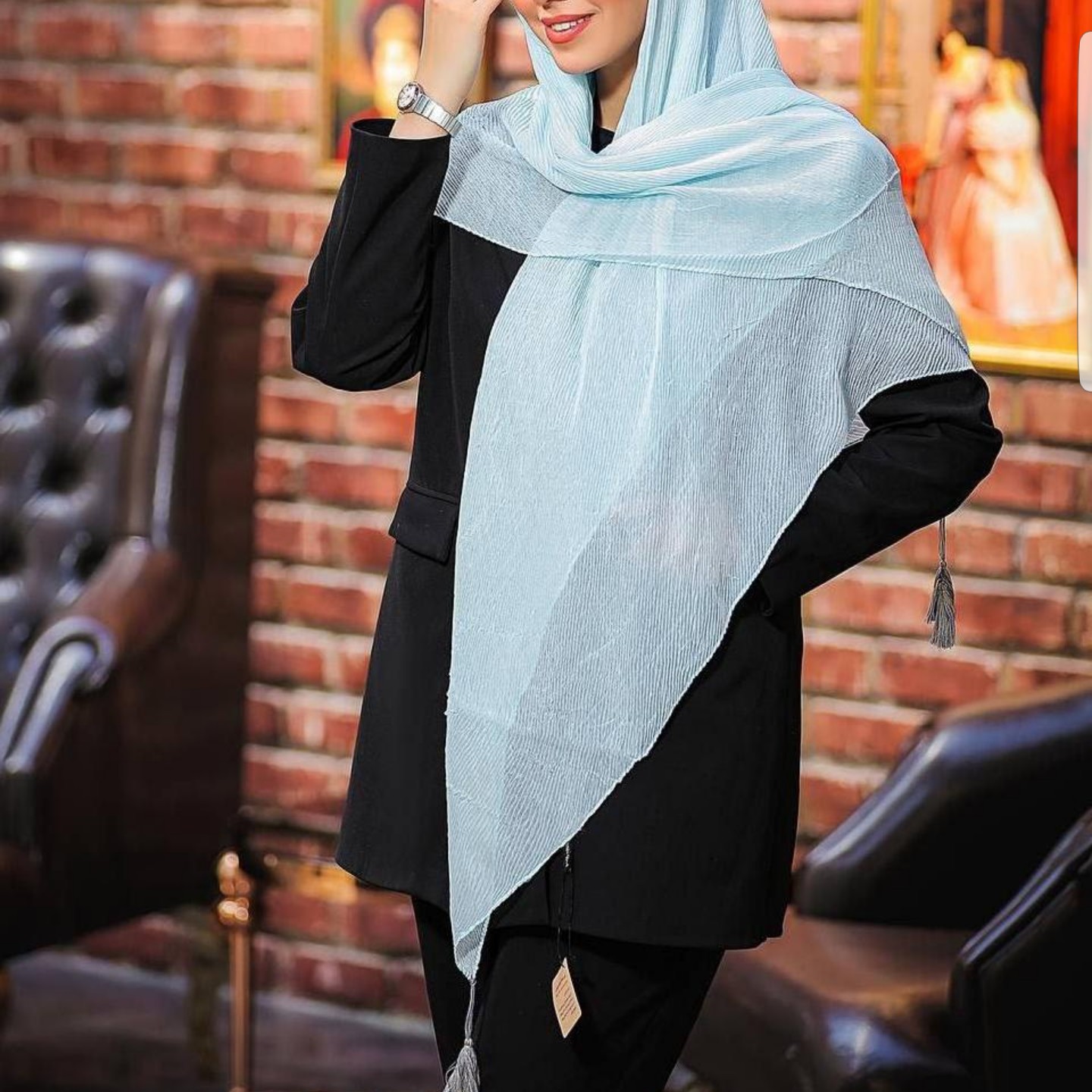روسری نخ پنبه پلیسه وارداتی منگوله دار قواره بزرگ