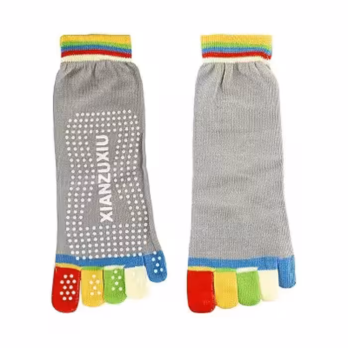 جوراب بدنسازی انگشتی پیلاتس استپ دار ( طوسی )