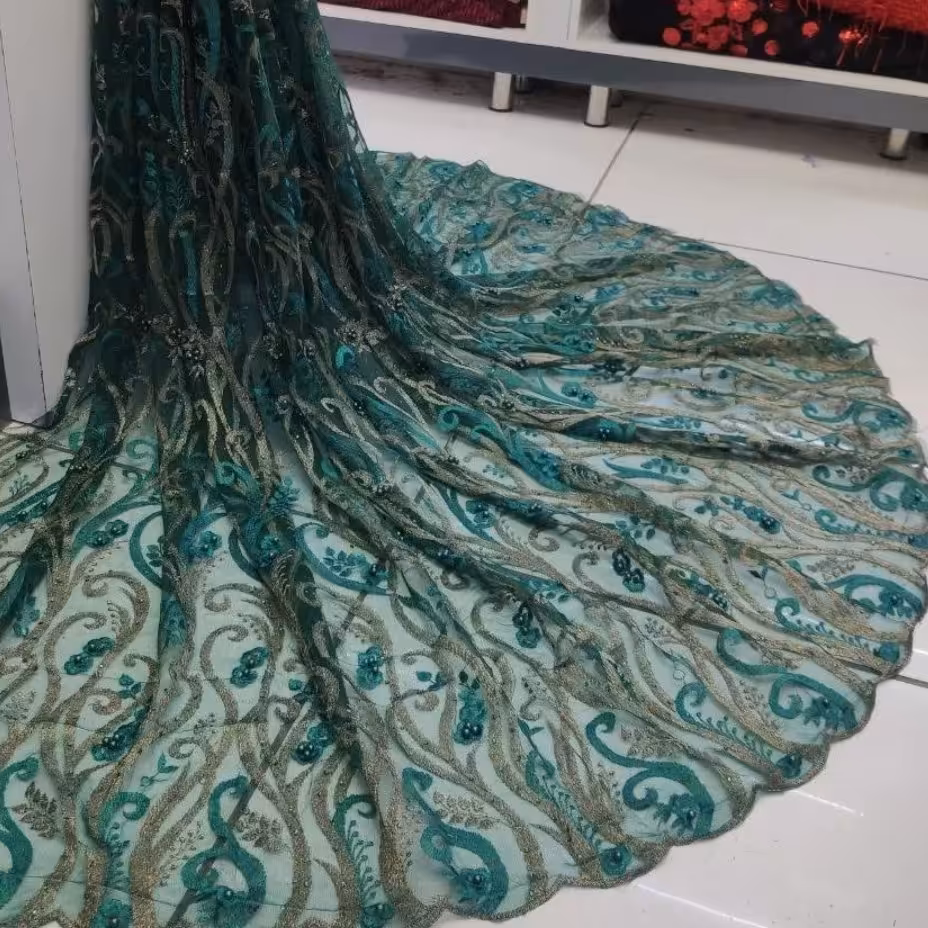 پارچه مجلسی تور ابریشم دوزی ژله ای