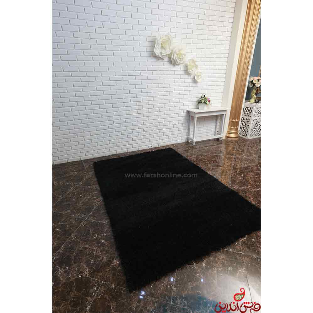 فرش شگی نخ فلوکاتی ترک مشکی
