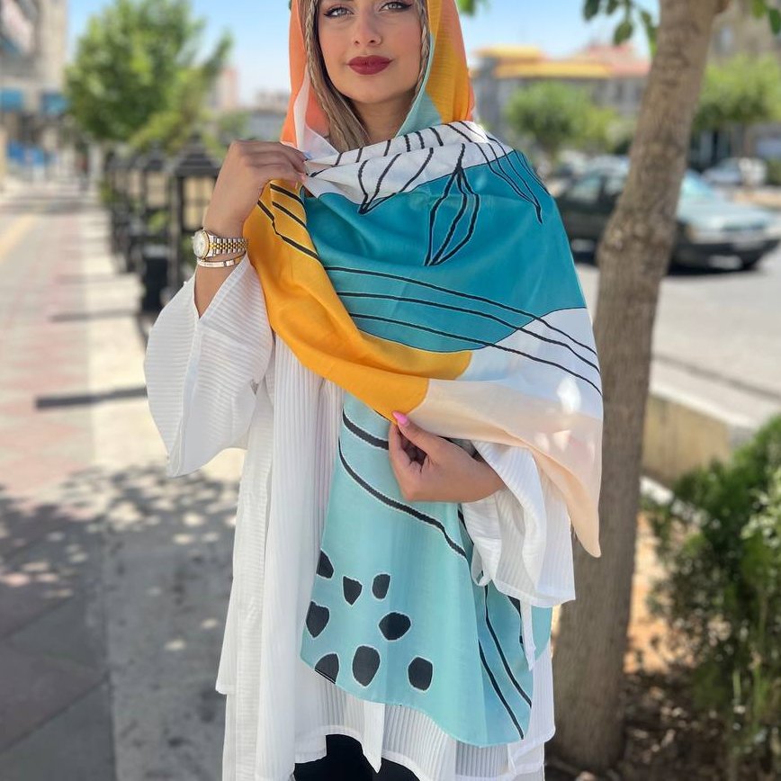 شال نخی زنانه چهارفصل جدید رنگ آبی نارنجی زیبا ارسال رایگان r450