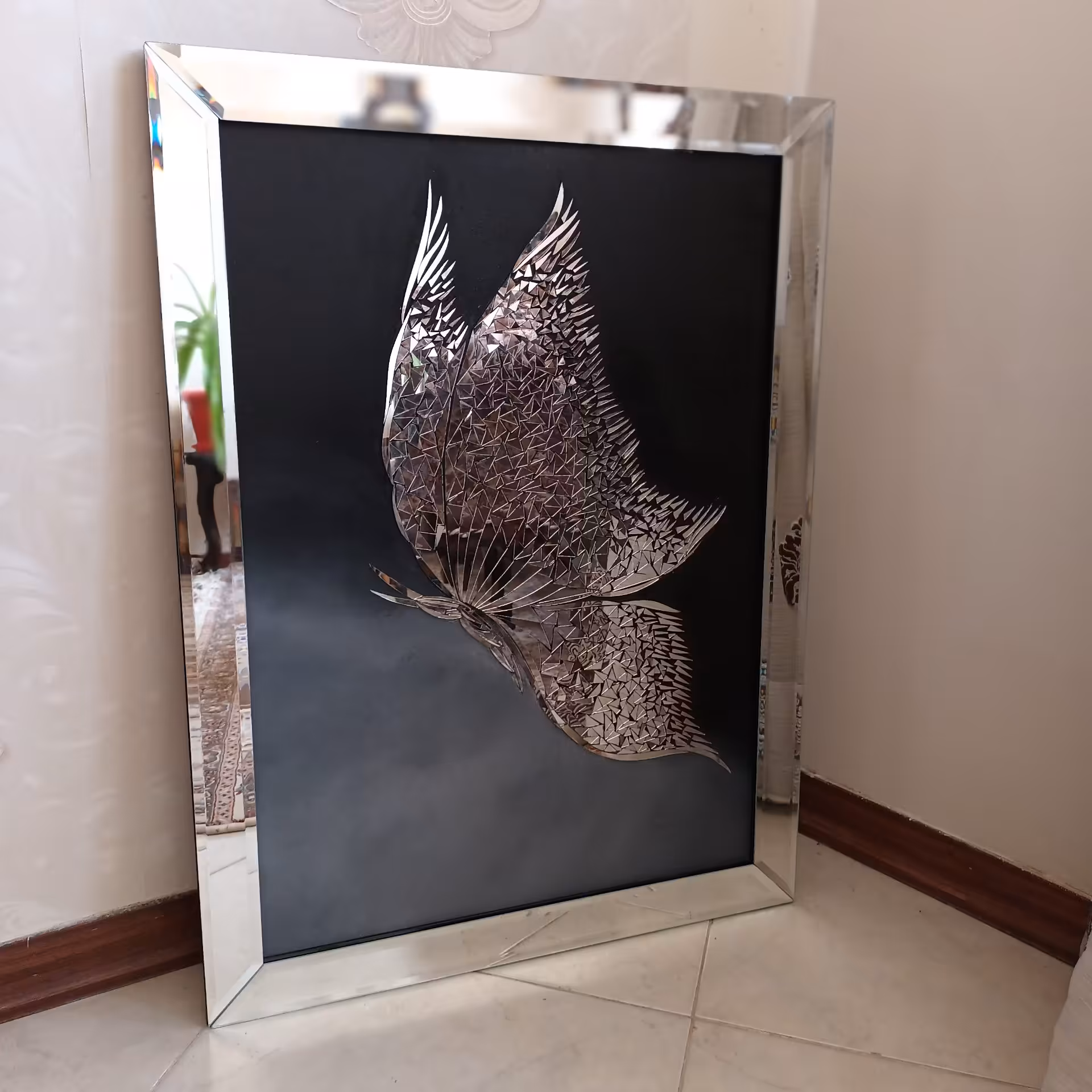 تابلو آینه کاری روی بوم باقاب ابعاد80در60