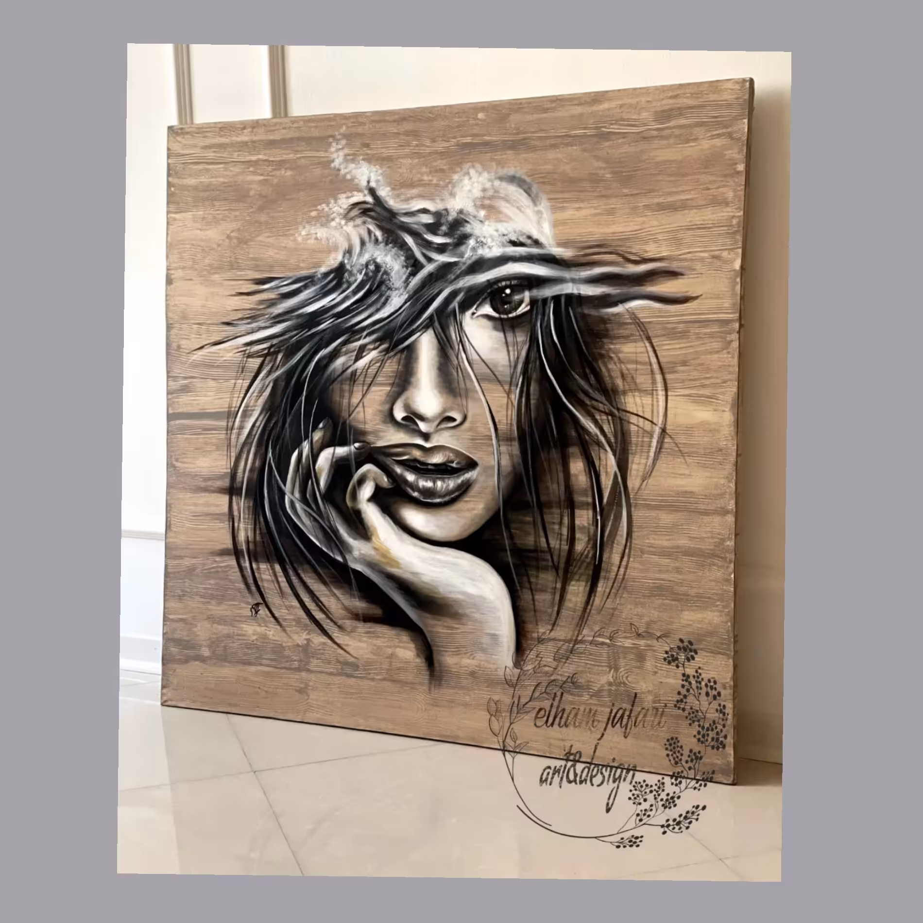 تابلو نقاشی پرتره چوب