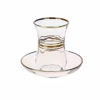 استکان نعلبکی کمر باریک لاو خط طلا 6عددی