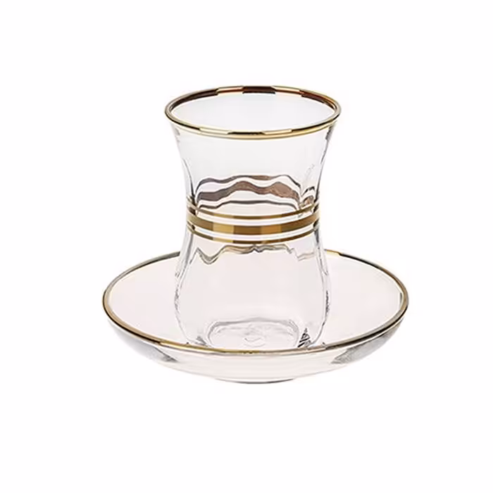 استکان نعلبکی کمر باریک لاو خط طلا 6عددی