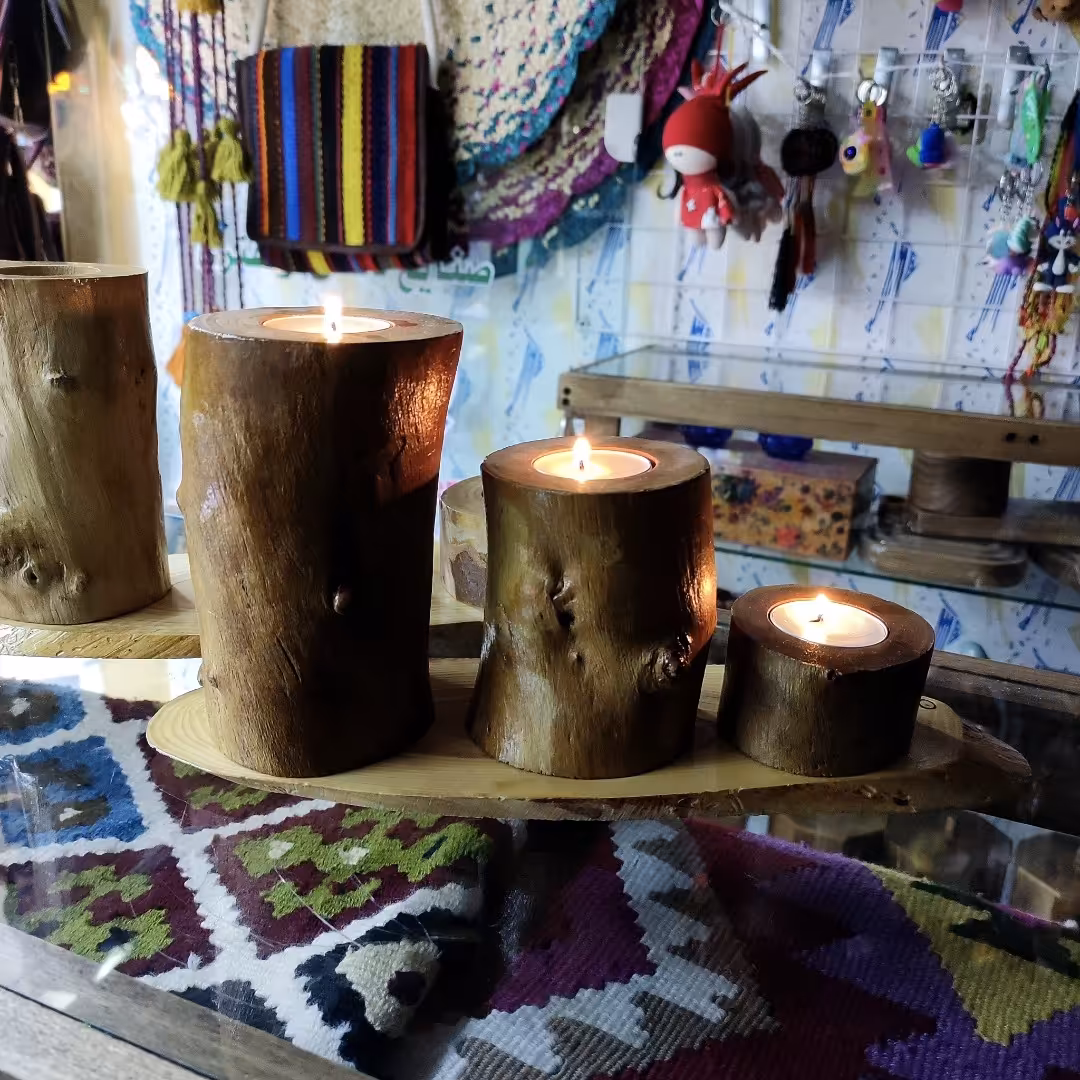 جا شمعی سه تایی و  استند تمام چوب  5  10  15