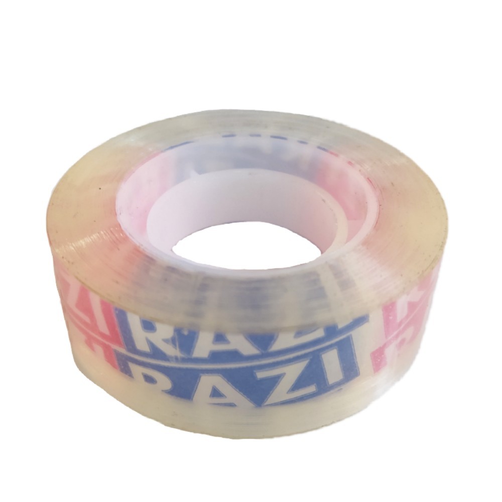 چسب رازی نواری تحریر (فروش عمده) 150 عدد چسب نواری کتابی تحریر 2سانتی رازی 43 میکرون 36 یارد (پس کرایه)