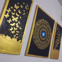 تابلو مدرن دستساز مدل (قرانی) مشکی طلایی