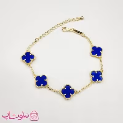 دستبند زنانه ونکلیف آبی کاربنی آبکاری طلا کیفیت مستر کد 370