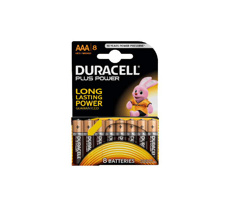 بسته هشت تایی باتری نیم قلمی آلکالاین سری پلاس پاور دوراسل