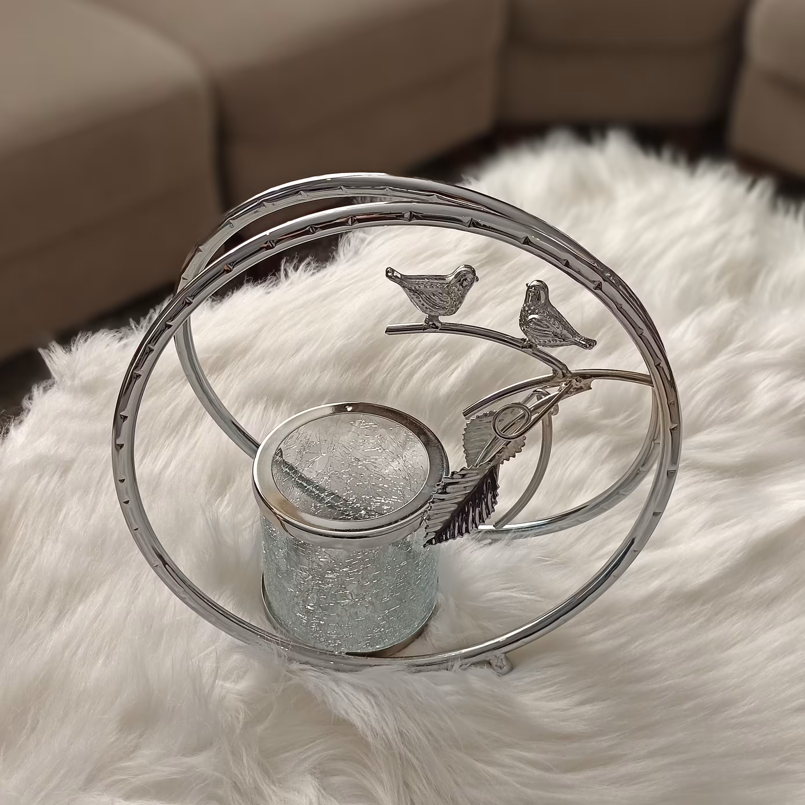 شمعدان مدل گرد پرنده نقره ای             