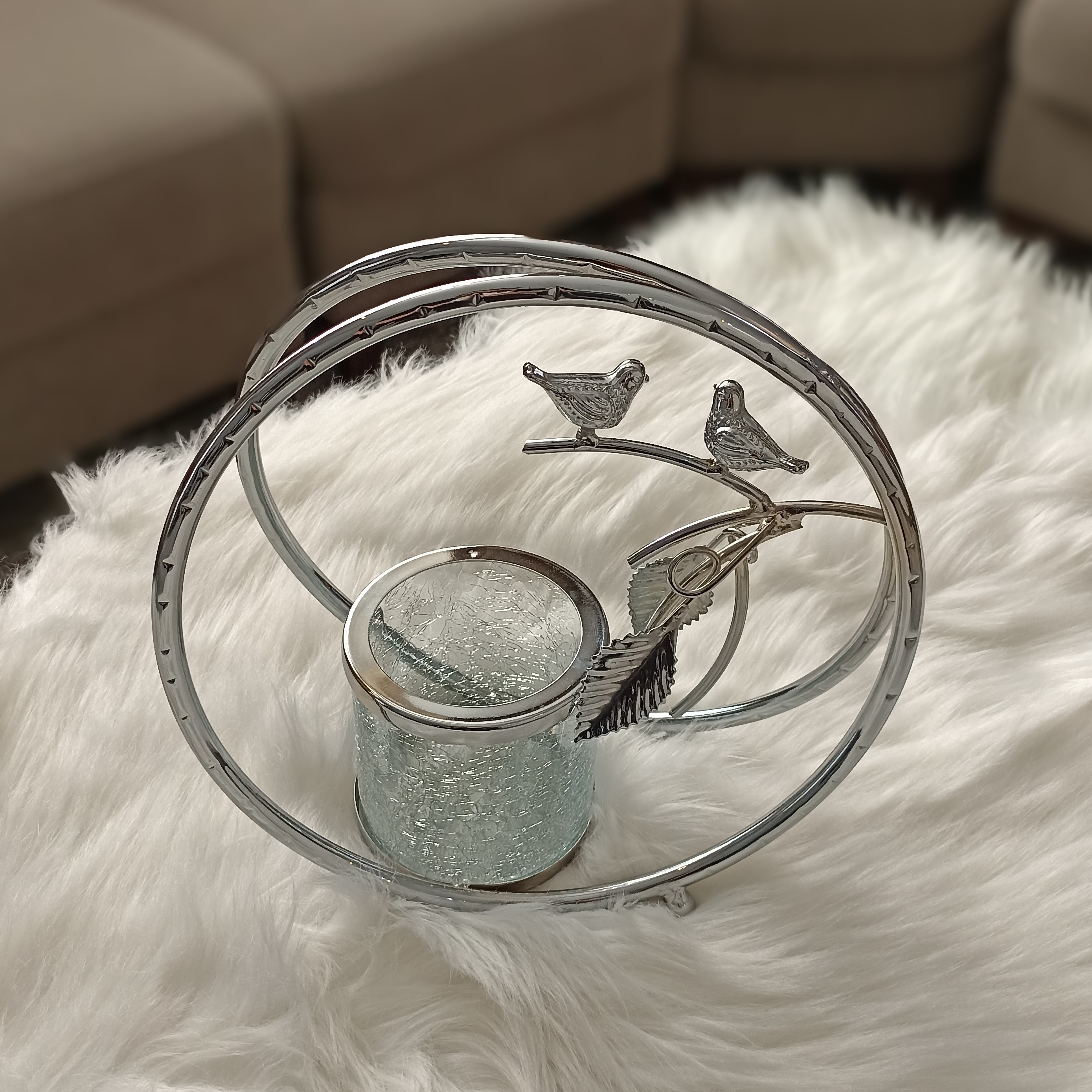شمعدان مدل گرد پرنده نقره ای
