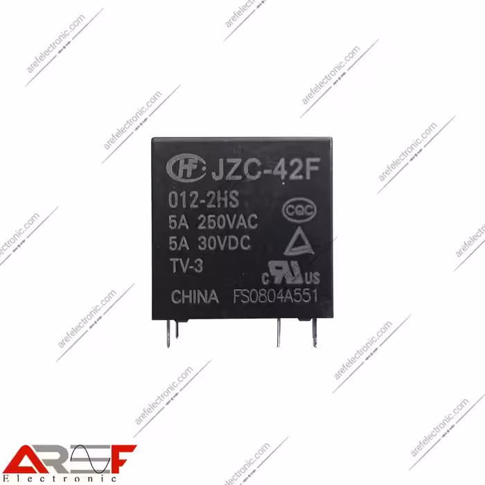 رله پکیجی HF_JZC_42F دارای 12 ولت 5 آمپر 6 پین - فروشگاه عارف الکترونیک