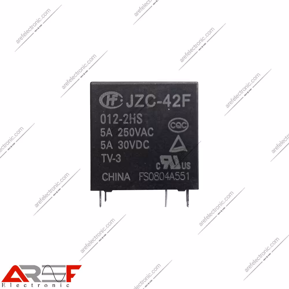 رله پکیجی HF_JZC_42F دارای 12 ولت 5 آمپر 6 پین - فروشگاه عارف الکترونیک