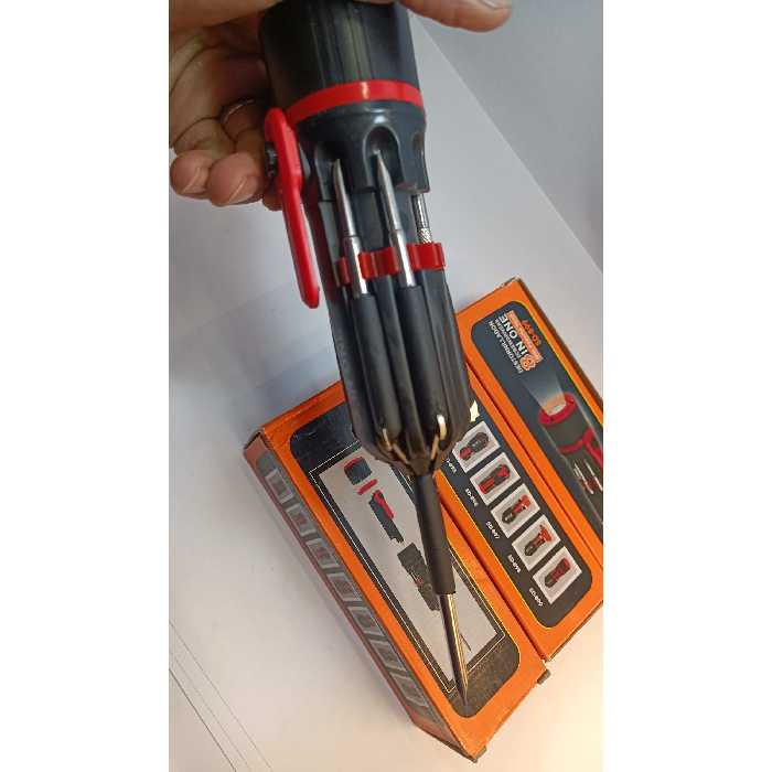 پیچ گوشتی چندکاره همراه چراغ قوه دار 8 کاره همراه پیچ گوشتی کوچک مناسب تعمیرات