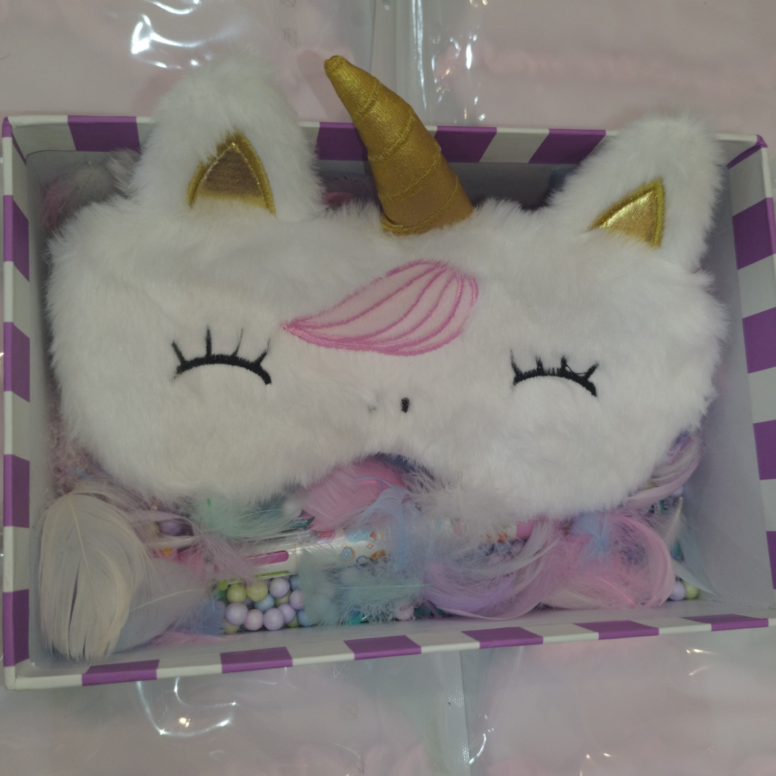 چشم بند خواب فانتزی طرح یونیکورنی رنگ سفید