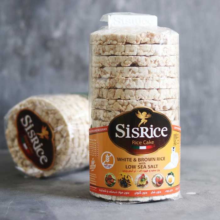 سیس رایس کیک برنجی رژیمی میان وعده رژیمی با طعم برنج سفید قهوه ای