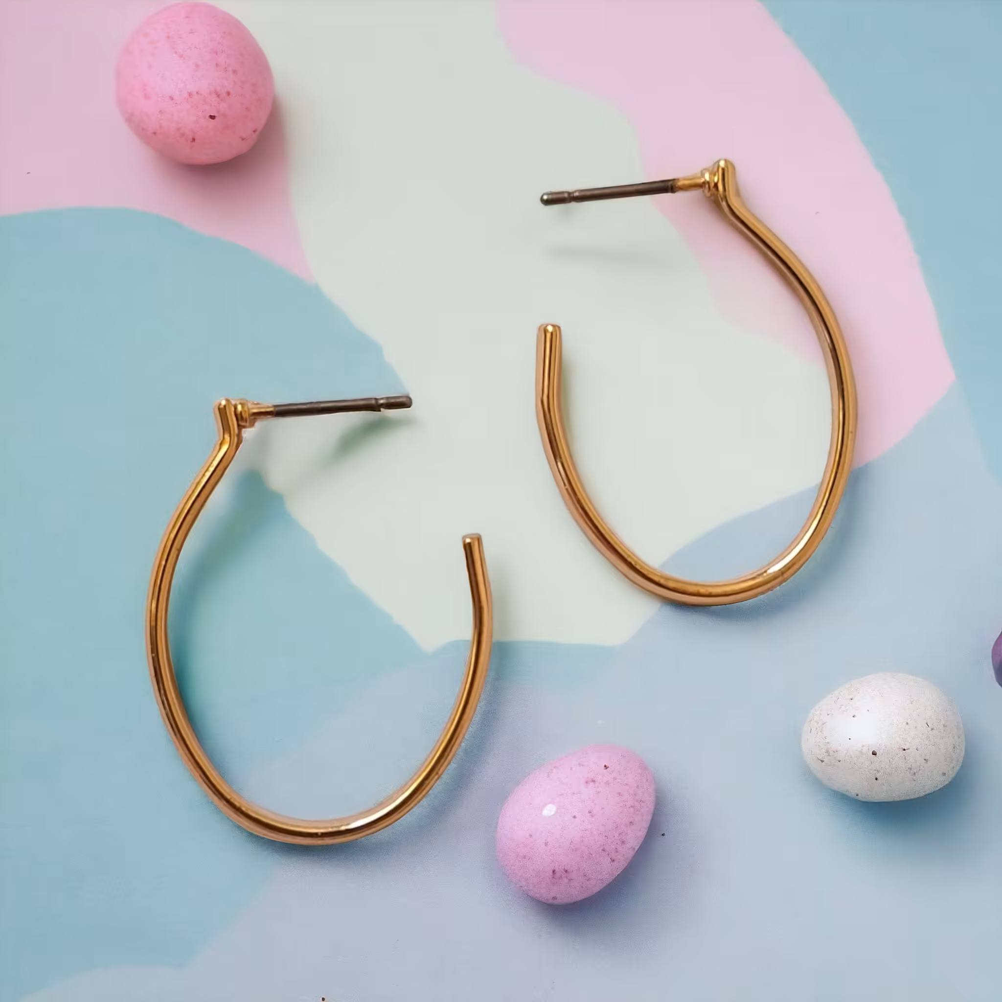 گوشواره روکش طلا برند آلمانی بیضی کد I365