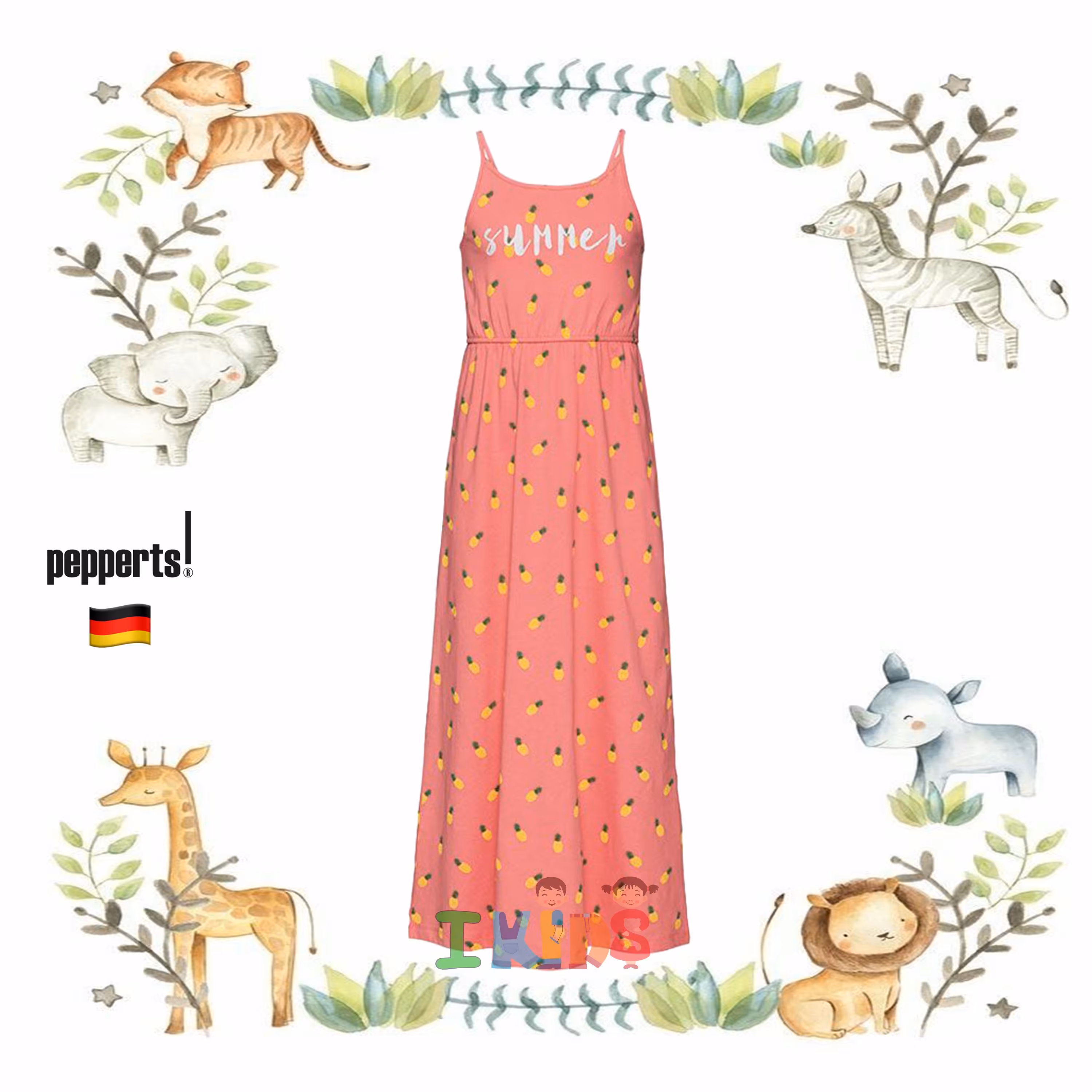 پیراهن بلند ساحلی آناناس دخترانه برند پیپرتس - pepperts آلمان