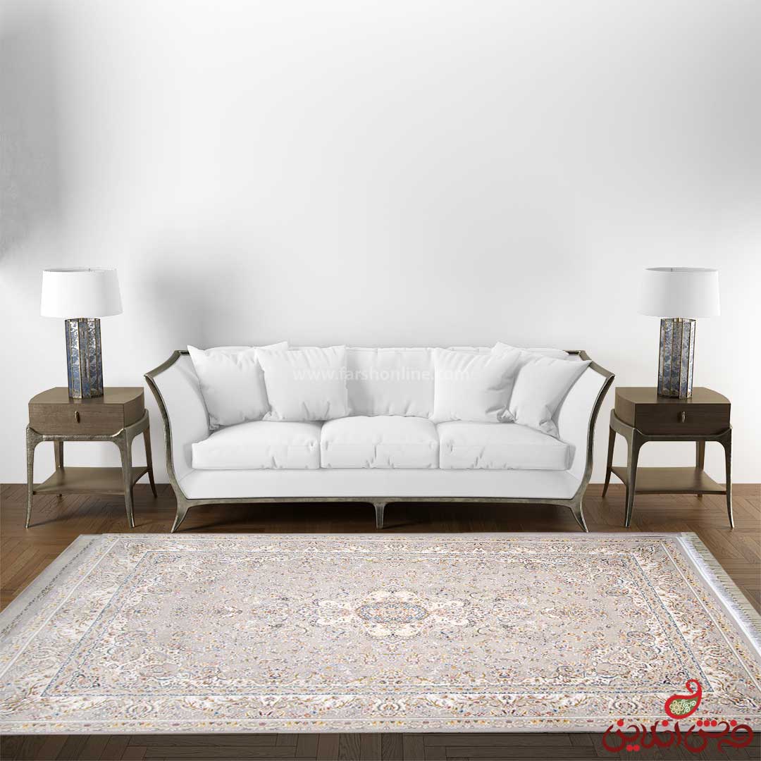 فرش ماشینی برلیان طرح تبریز کرم سفید