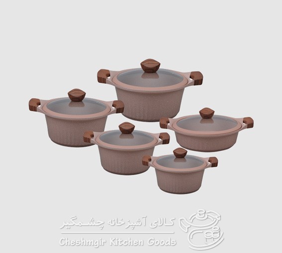 سرویس قابلمه 10 پارچه داخل سرامیک قهوه ایی یونیک UN-8838