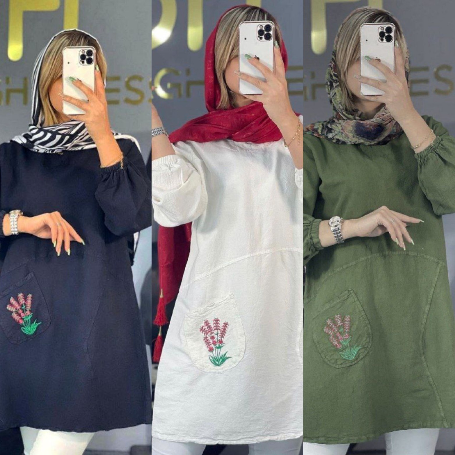 تونیک جیب گلدوزی جنس الیاف فری سایز 38تا46