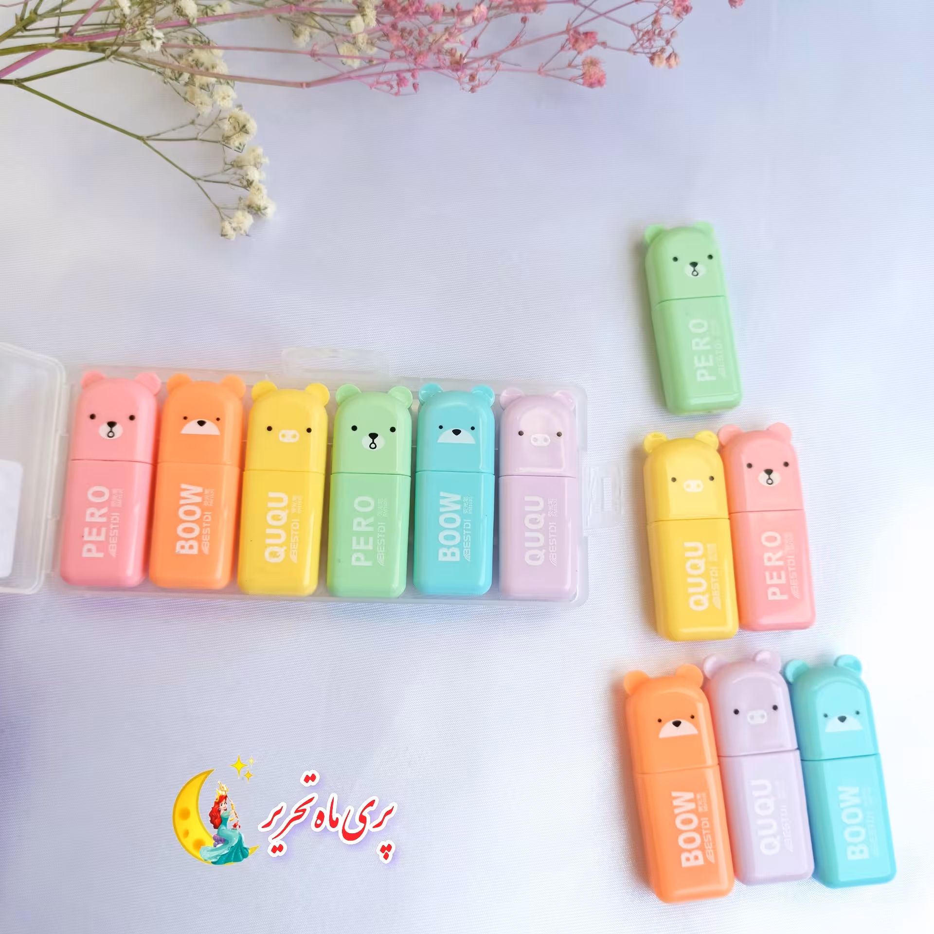 ماژیک هایلایت یا هایلایتر خرسی.پک 6عددی.رنگ های پاستیلی.کیفیت عالی.ارسال سریع.بسته بندی شیک.اشانتیون