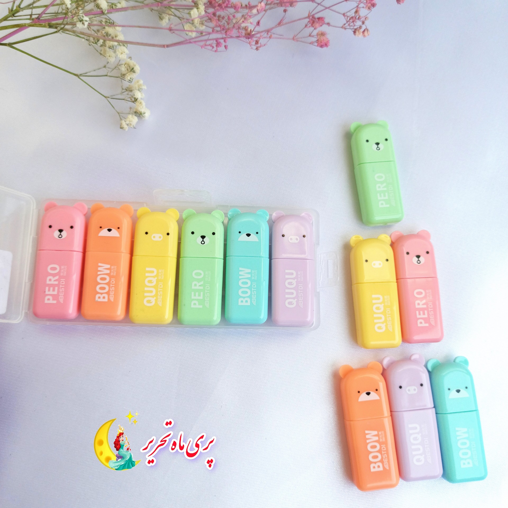 ماژیک هایلایت یا هایلایتر خرسی.پک 6عددی.رنگ های پاستیلی.کیفیت عالی.ارسال سریع.بسته بندی شیک.اشانتیون