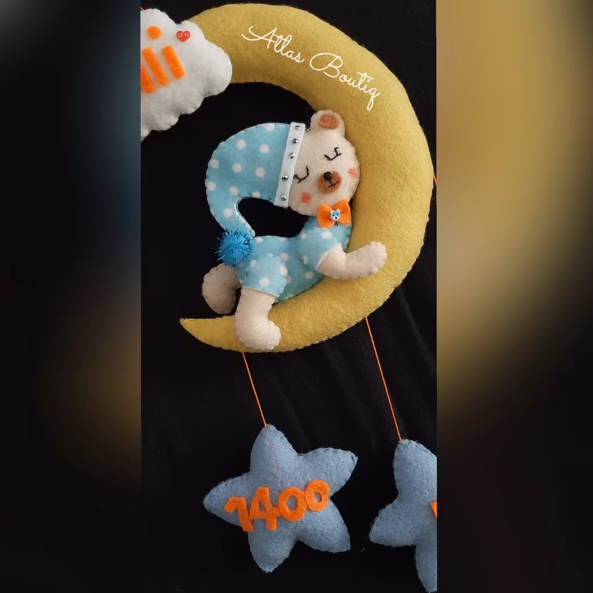 آویز نمدی خرس با اسم و تاریخ تولد