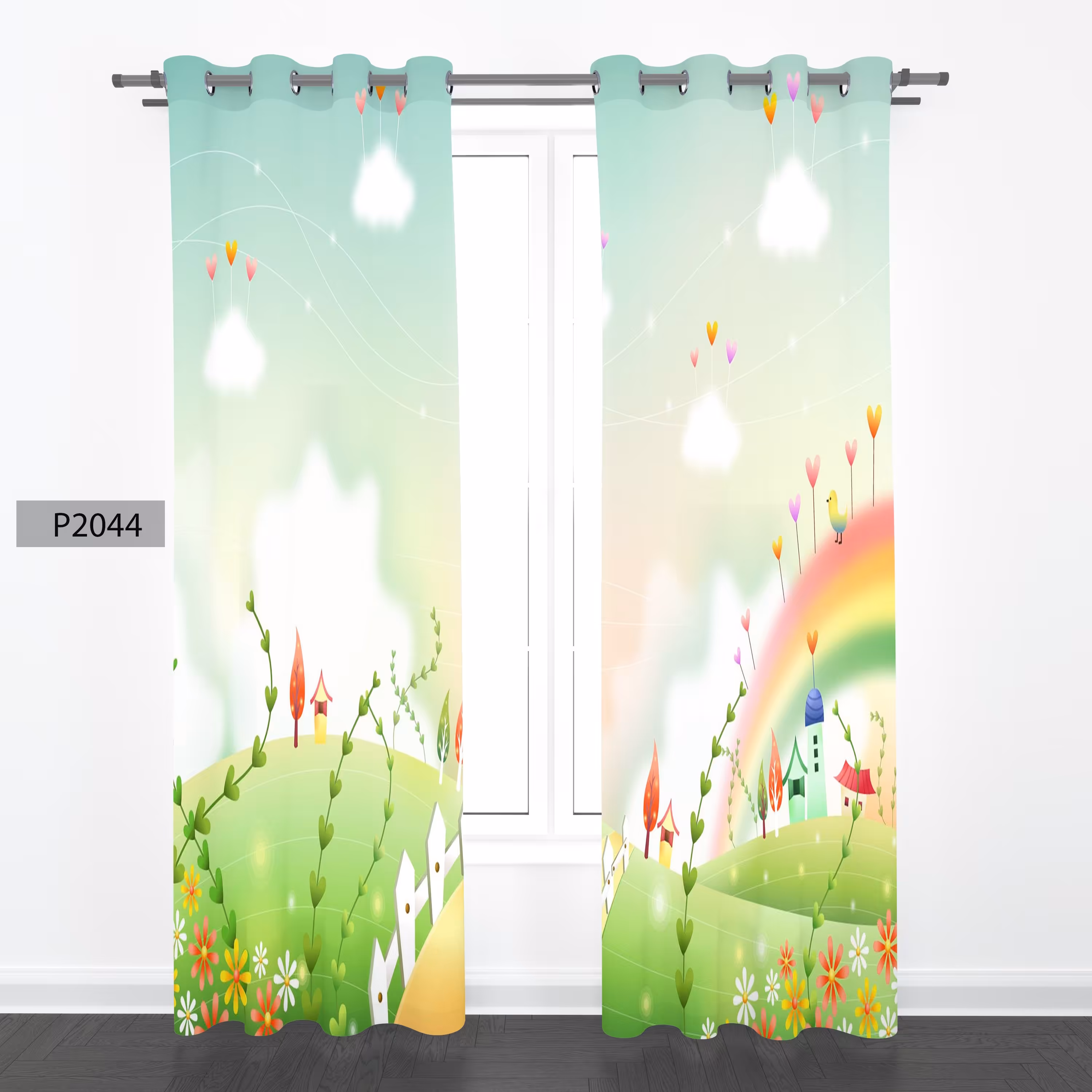 پرده هازان چاپی دو قواره دوخته شده پانچ شده هر قواره عرض 140ارتفاع190کد2044