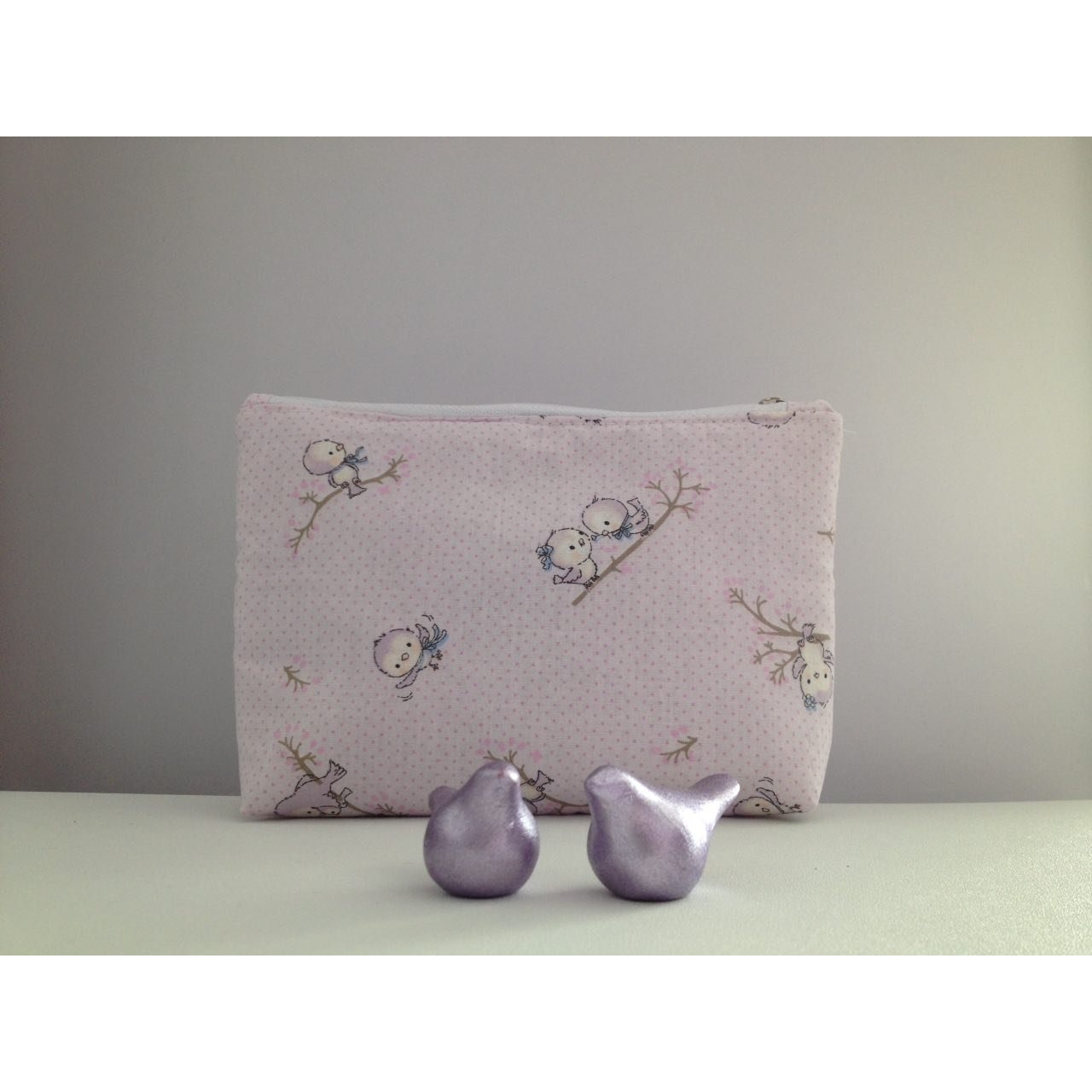 کیف لوازم آرایش آنام طرح گنجشگ صورتی