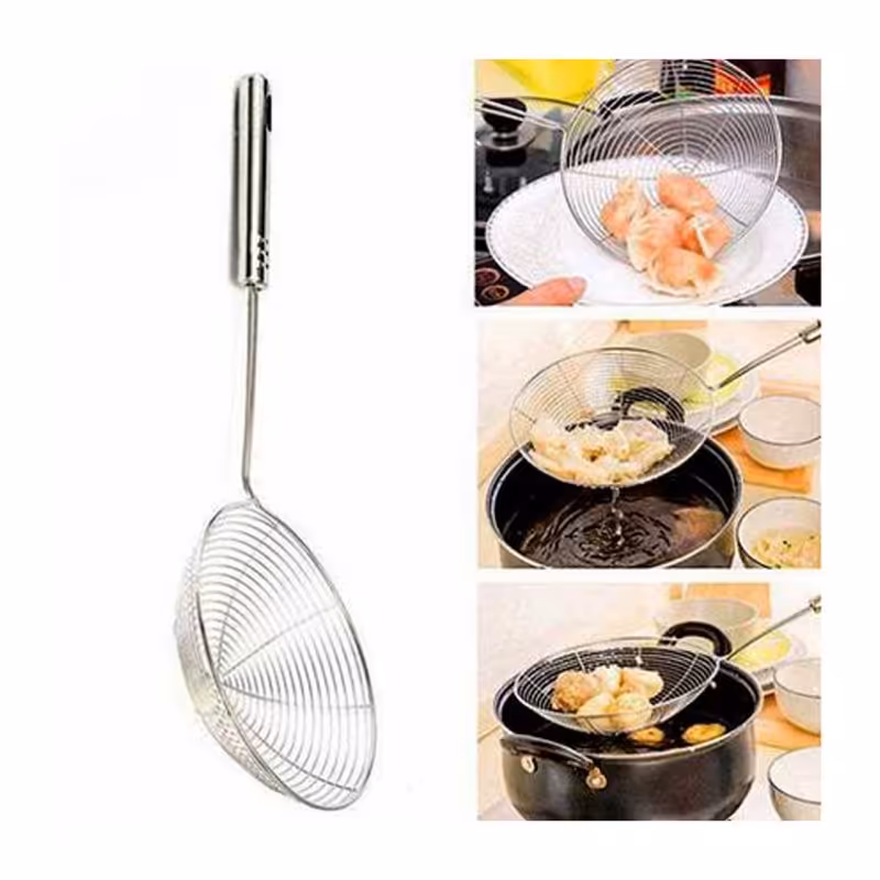 توری روغن گیر قطر 12  دسته دار صافی سایز متوسط  جنس استیل با دسته نسوز