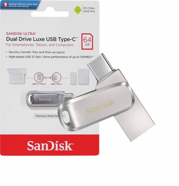 فلش مموری سندیسک  ظرفیت 64 گیگابایت مدل ULTRA DUAL DRIVE LUXE TYPE-C