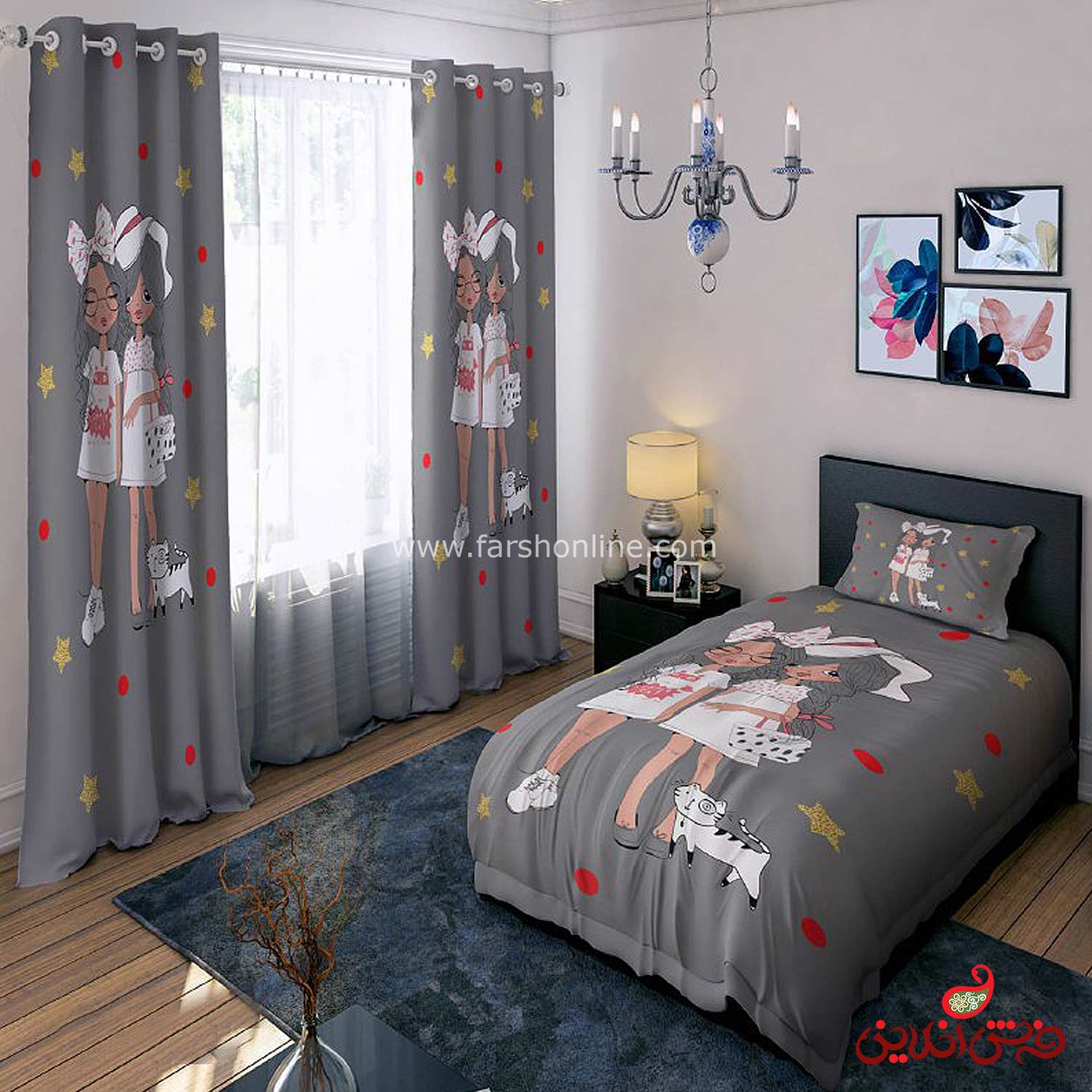 روتختی طرح دختران با لباس بهاری کد 15379