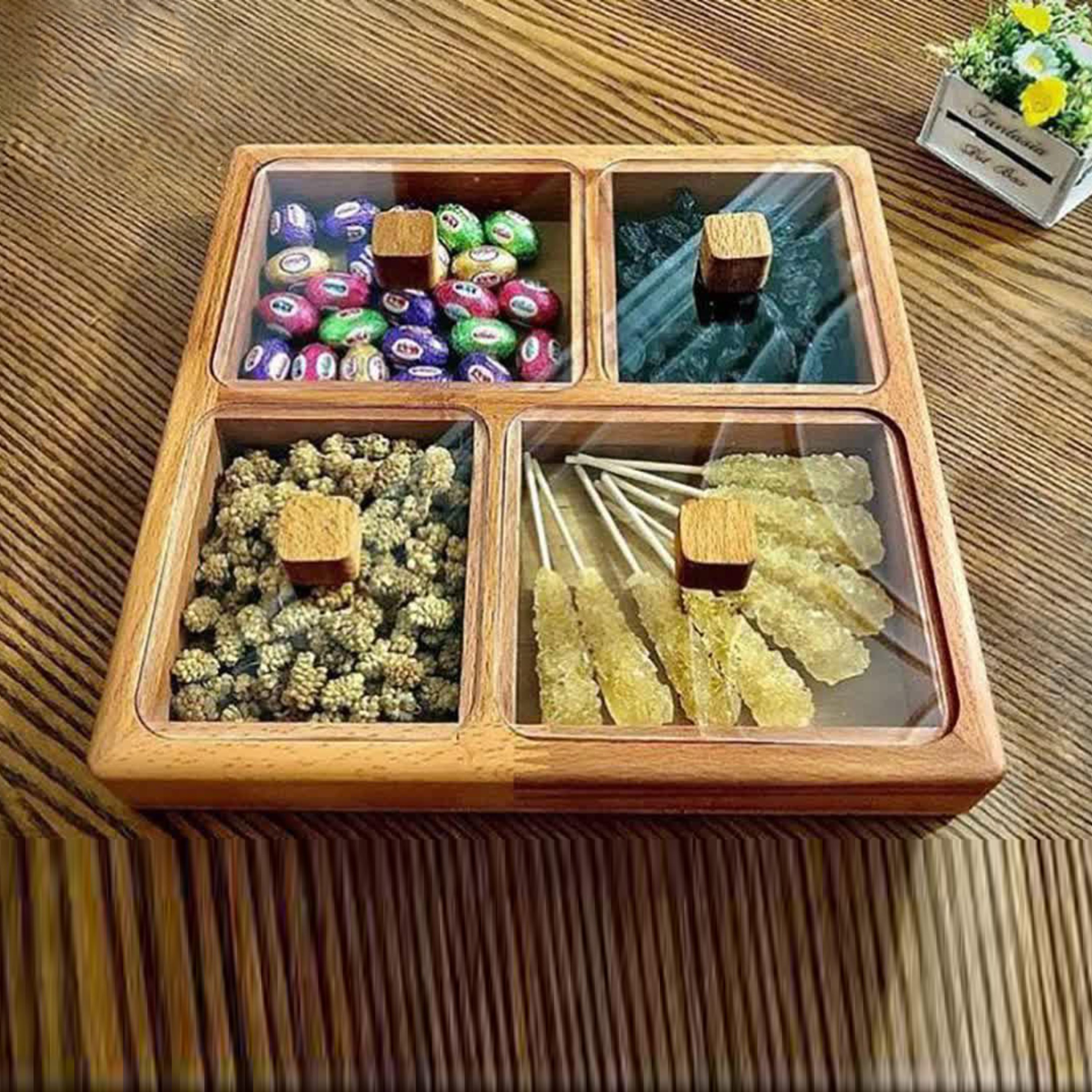 جغبه پذیرایی یا تی بگ 4 خانه چوبی کد 11034