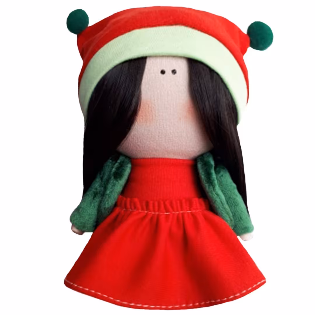 عروسک طرح دختر روسی یلدایی کد MG07 ارتفاع 15 سانتی متر (دست ساز، رنگ سبز قرمز)