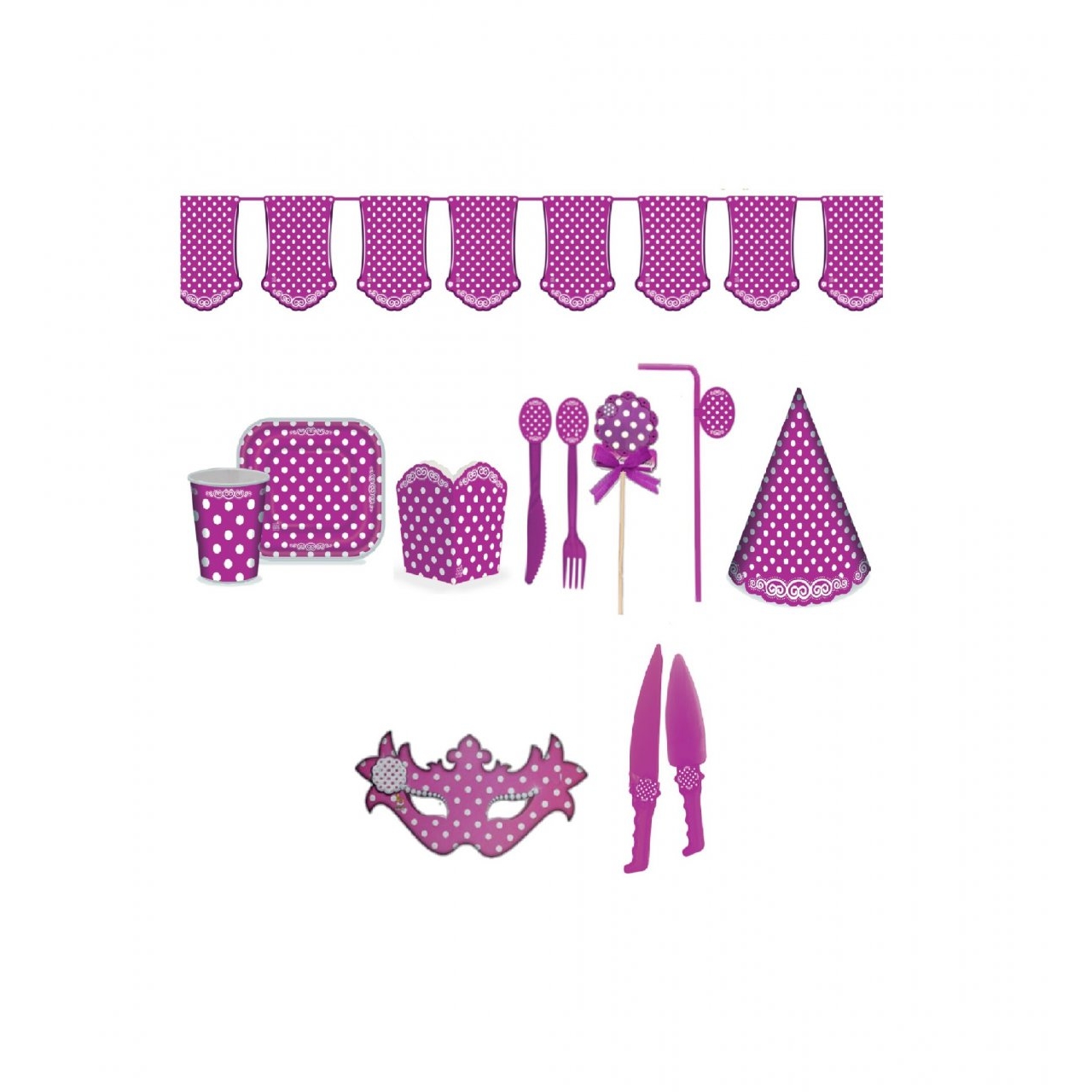 پک کامل تم تولد بنفش خال سفید (بیست نفره)