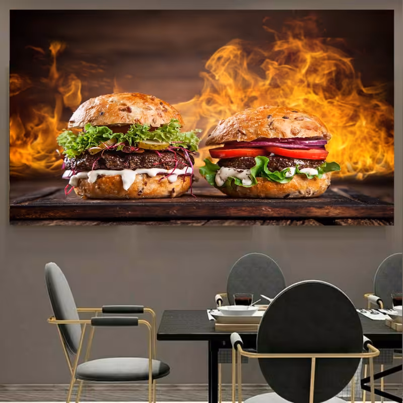 استیکر طرح فست فود مدل همبرگر آتشی کد SDA130