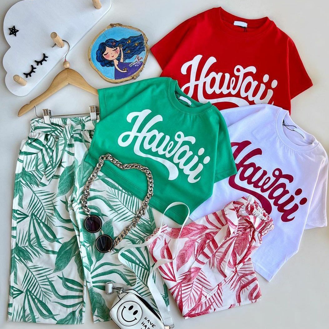 کراپ شلوار طرح هاوایی دخترانه مناسب 5سال تا10سال