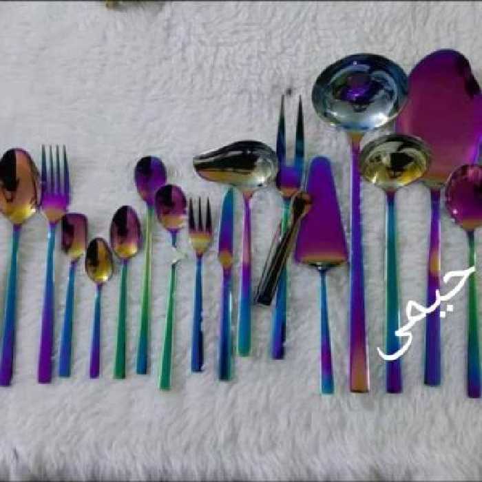 سرویس قاشق و چنگال 24 نفره 144 پارچه هفت رنگ یونیک المان حک ضمانت رنگ